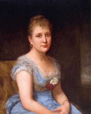 unknow artist Portrait of a woman wearing a blue dress with white lace oil painting image